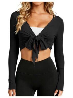Women's Yoga Wrap Top Tie Front Pilates Workout Shrug